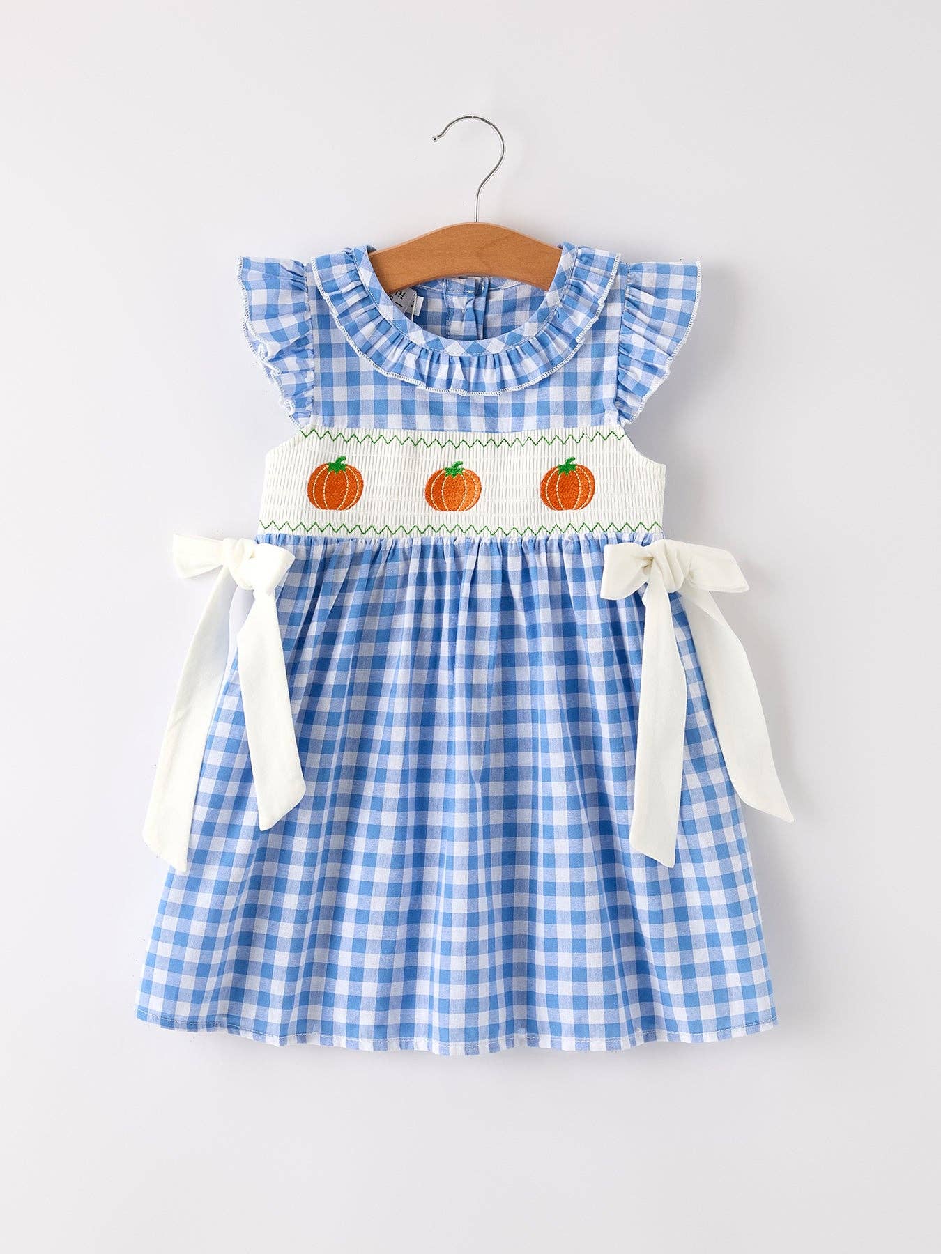 Fall Thanksgiving& Halloween Blue Pumpkin Smock Embroidery Baby Girl Dress 2 Fall Thanksgiving& Halloween Blue Pumpkin Smock Embroidery Baby Girl Dress 2