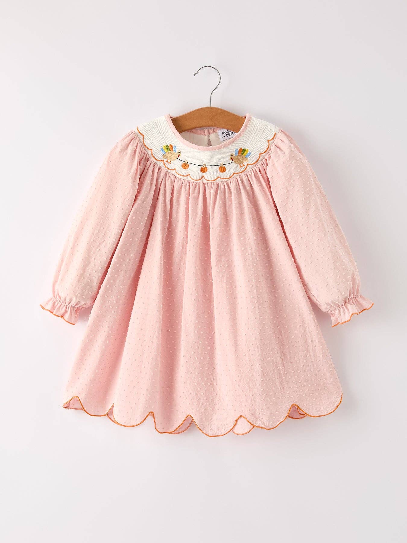 Fall Thanksgiving Turkey & Pumpkin Smock Embroidery Toddler Girl Dress