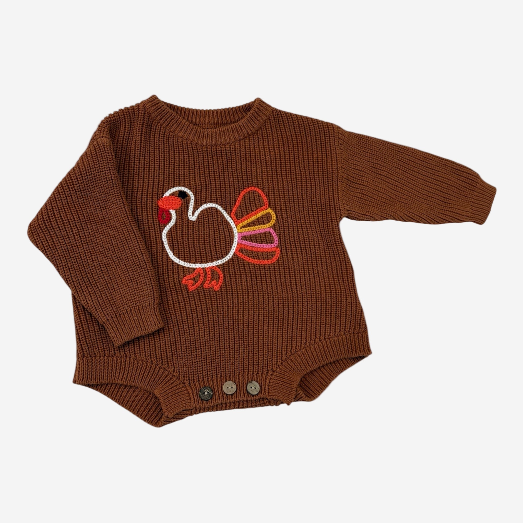 Unisex Embroidered Knitted Turkey Romper