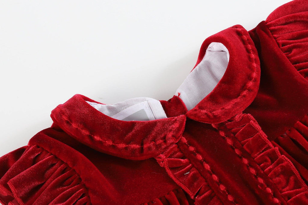 Red Velvet Ruffle Dress