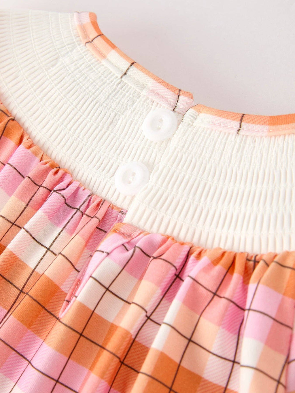 Pumpkin Bow Ghost Smock Embroidered Plaid Girls Dress