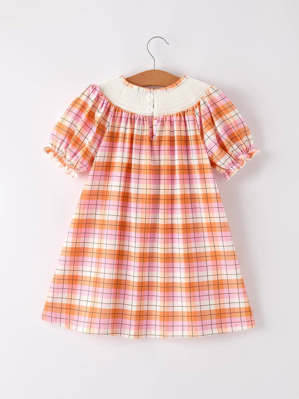Pumpkin Bow Ghost Smock Embroidered Plaid Girls Dress