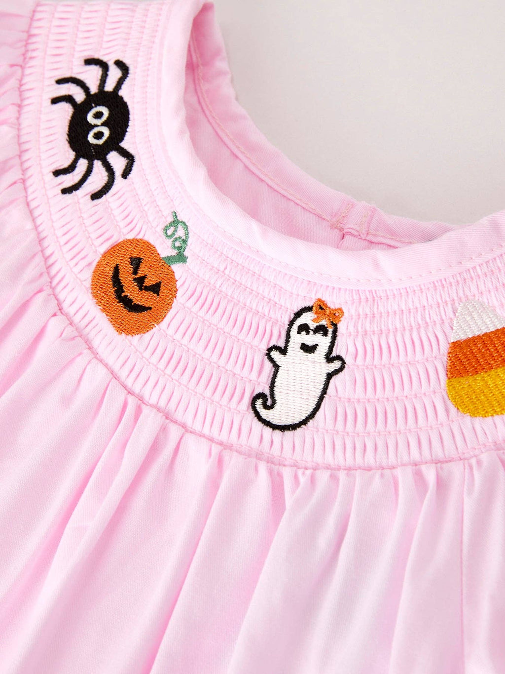 Fall Halloween Pink Spider Pumpkin Ghost Smock Embroidery Girl Dress