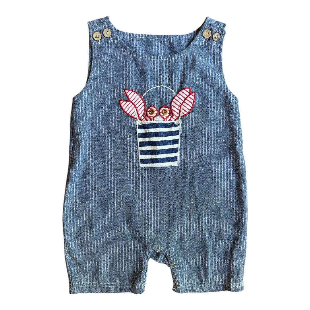 Toddler Boy Chambray Pinstripe Crab Romper