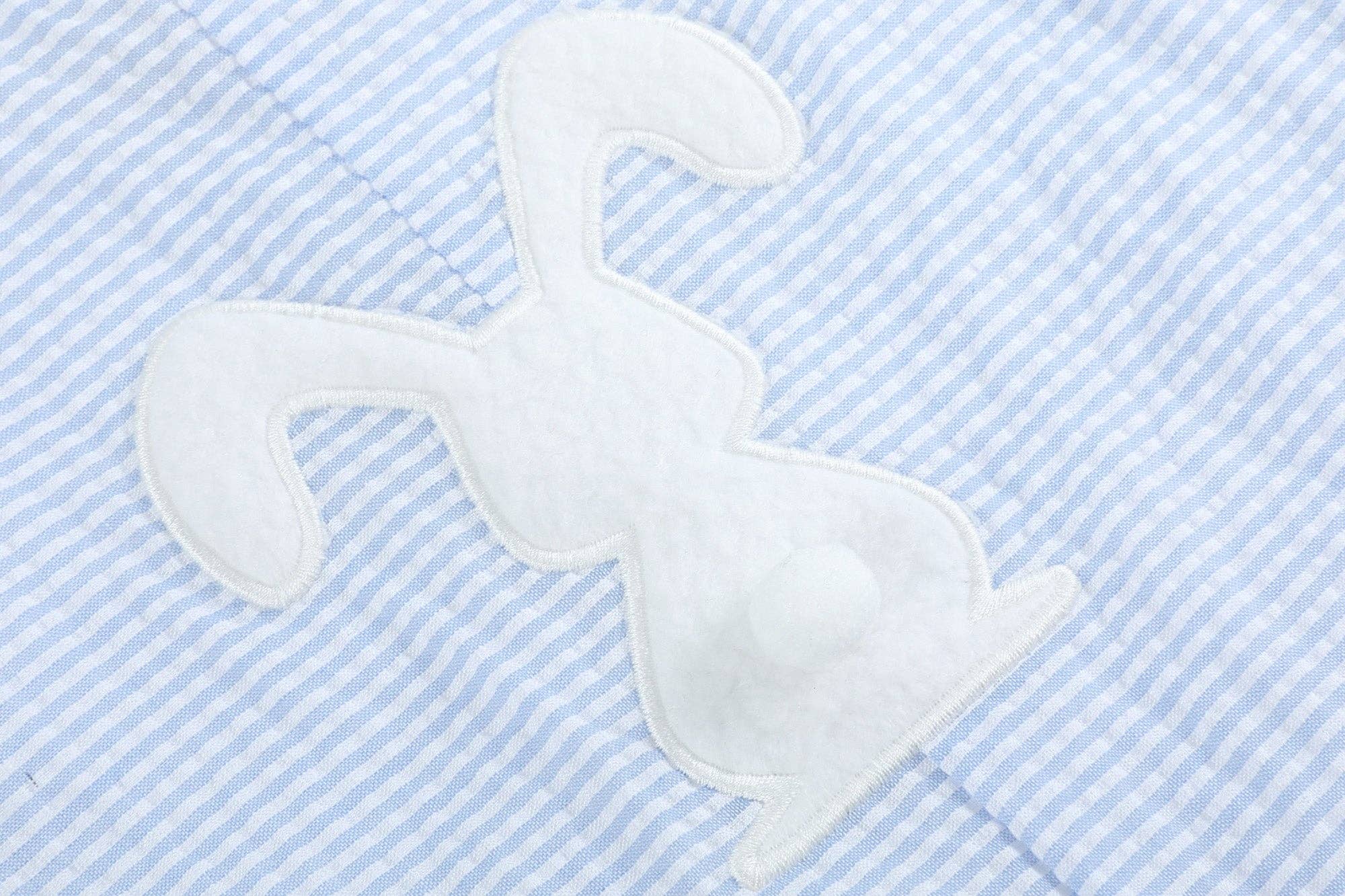 Light Blue Seersucker Pom Pom Bunny Shortalls