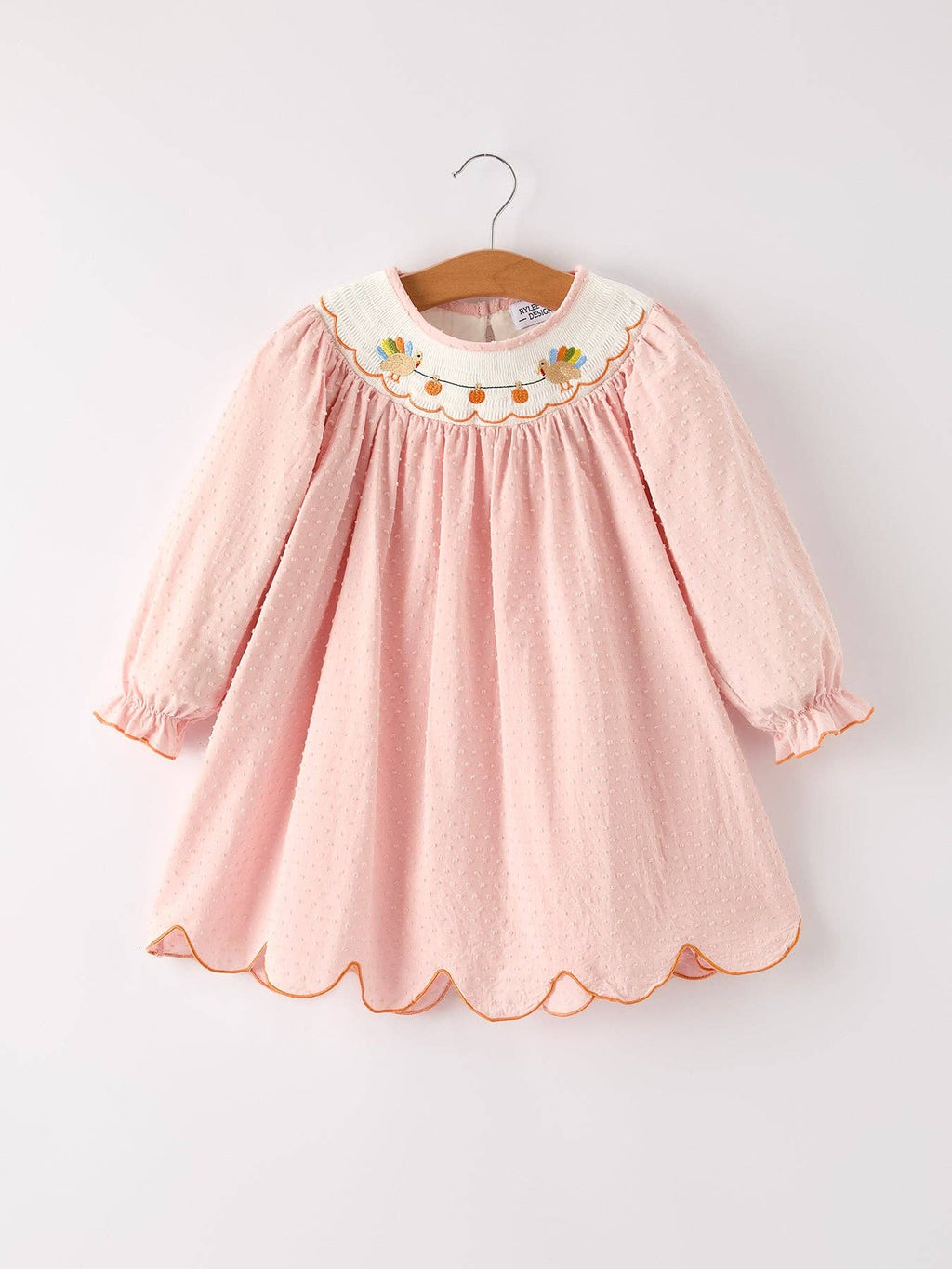Fall Thanksgiving Turkey & Pumpkin Smock Embroidery Toddler Girl Dress