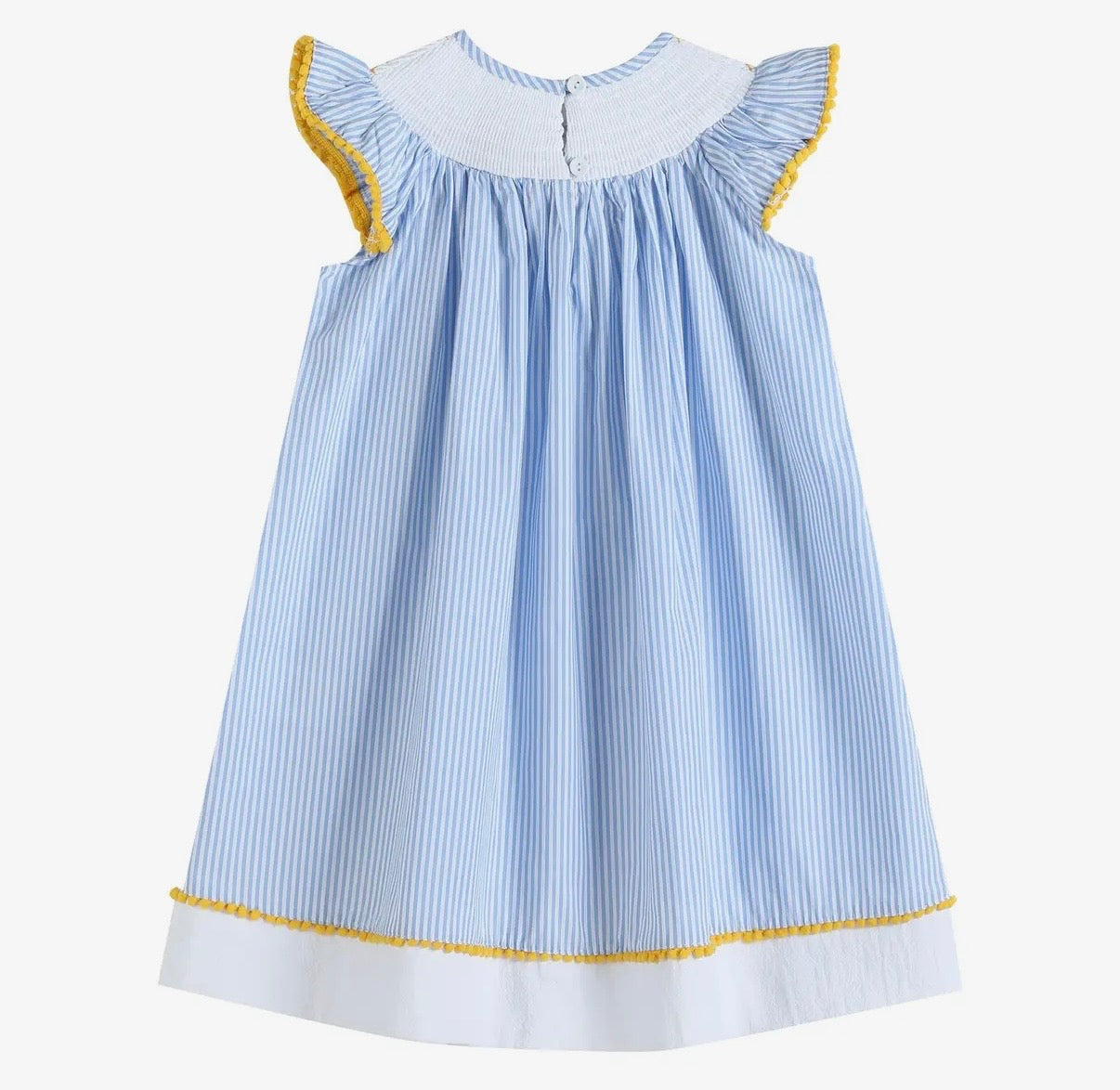 Light Blue Striped Lemon Smocked Bishop Dress