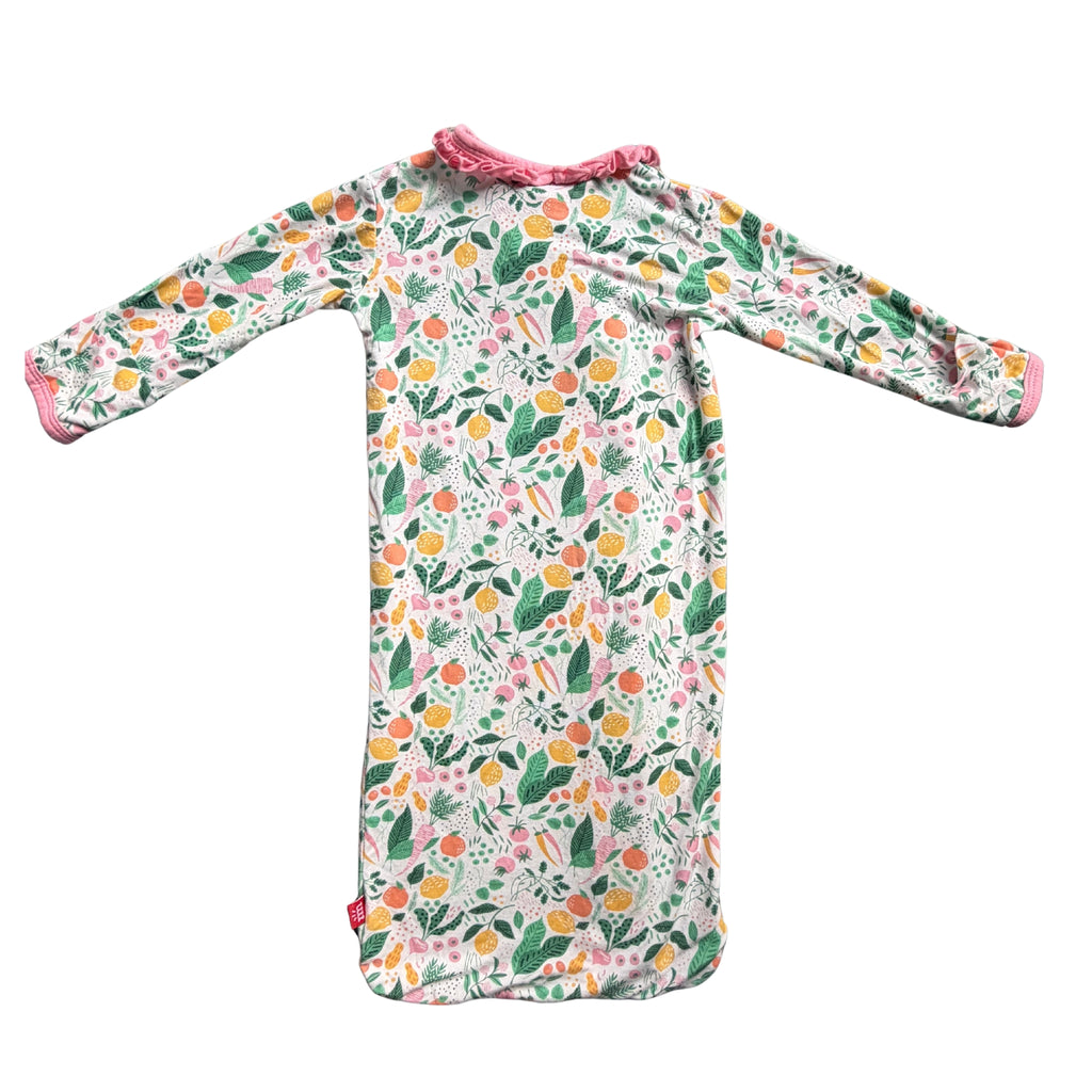 Girls Pink Ruffle Fruit Patterned Newborn Gown