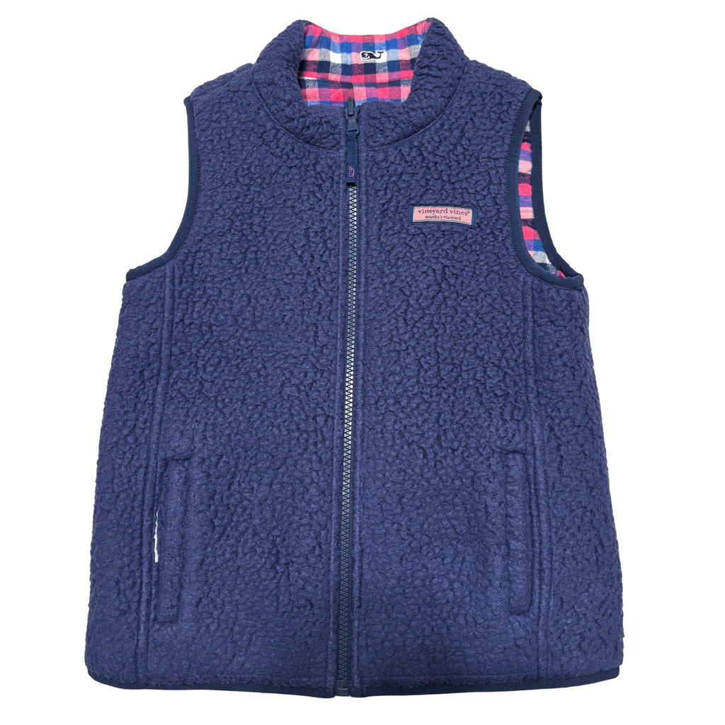 Vineyard Vines Kids’ Reversible Navy Fleece & Plaid Vest