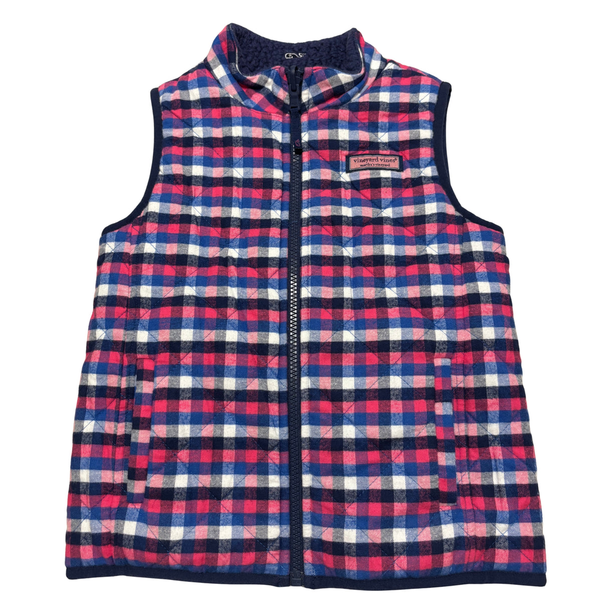 Vineyard Vines Kids’ Reversible Navy Fleece & Plaid Vest
