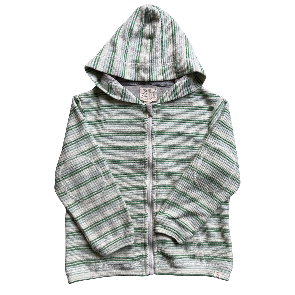 Boys Green & White Striped Zip Up Hoodie