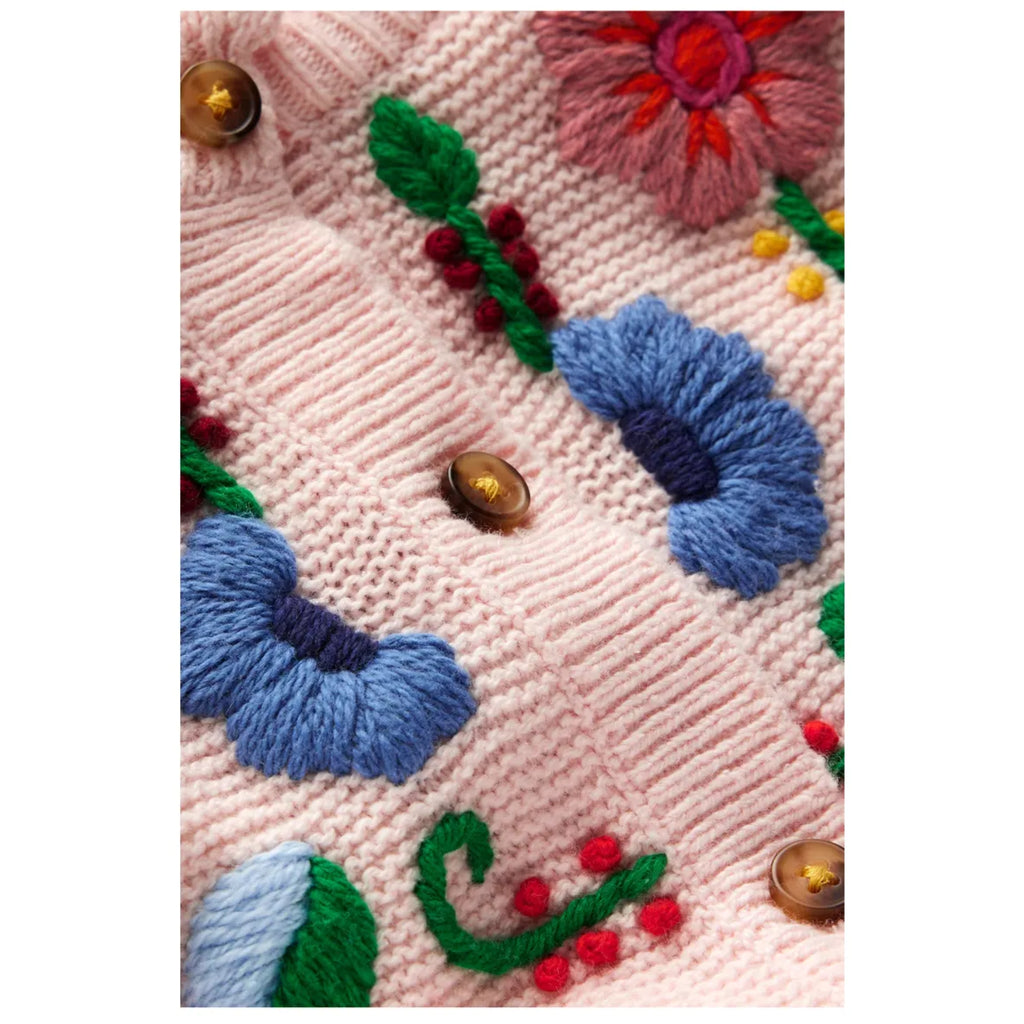 Mini Boden Girls' Floral Embroidered Balloon Sleeve Cotton Cardigan