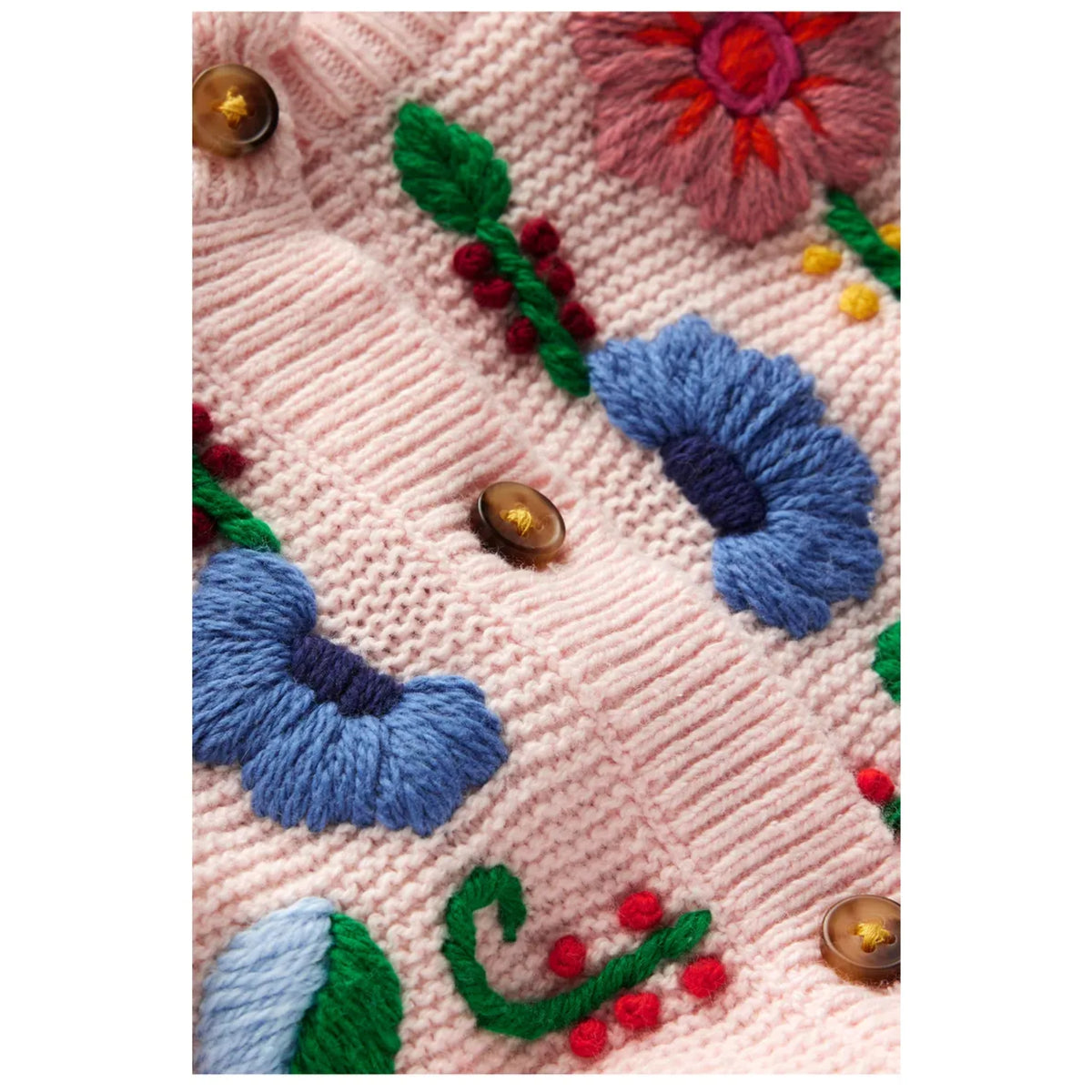 Mini Boden Girls' Floral Embroidered Balloon Sleeve Cotton Cardigan