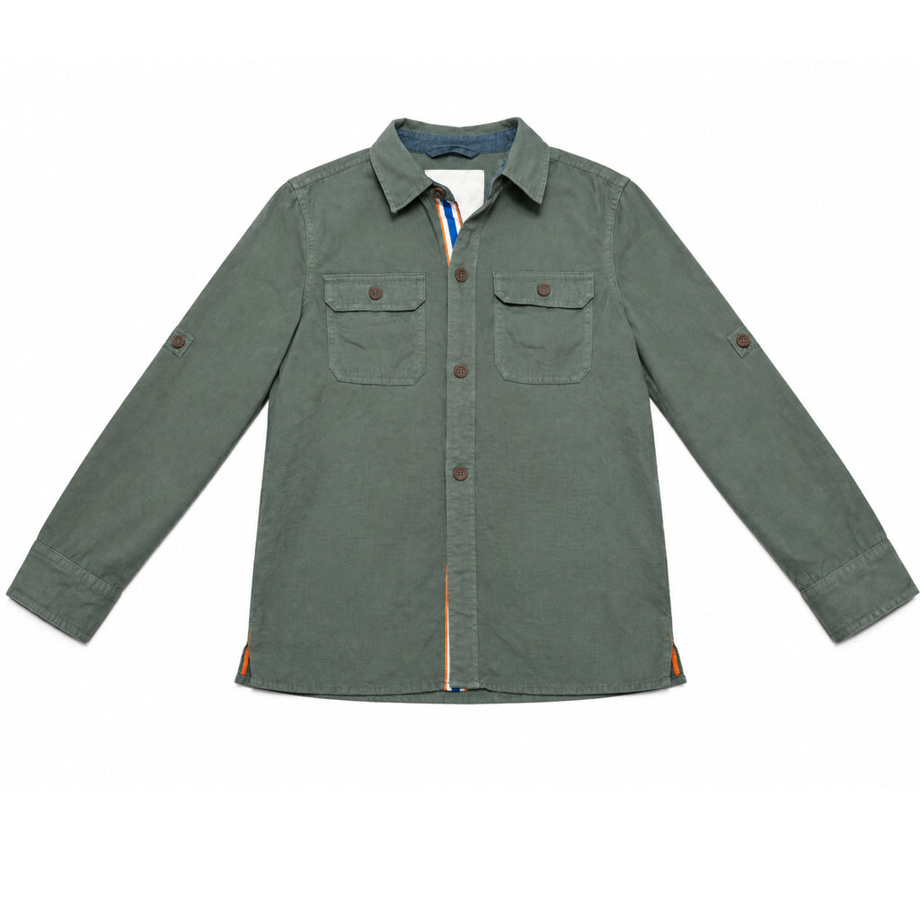 Boys' Mini Boden Green Roll-Sleeve Button-Up Utility Shirt