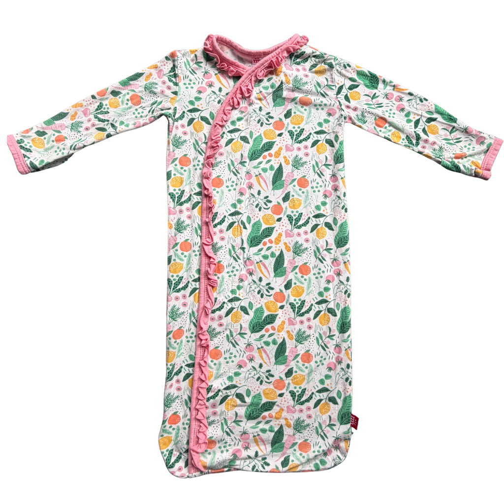Girls Pink Ruffle Fruit Patterned Newborn Gown