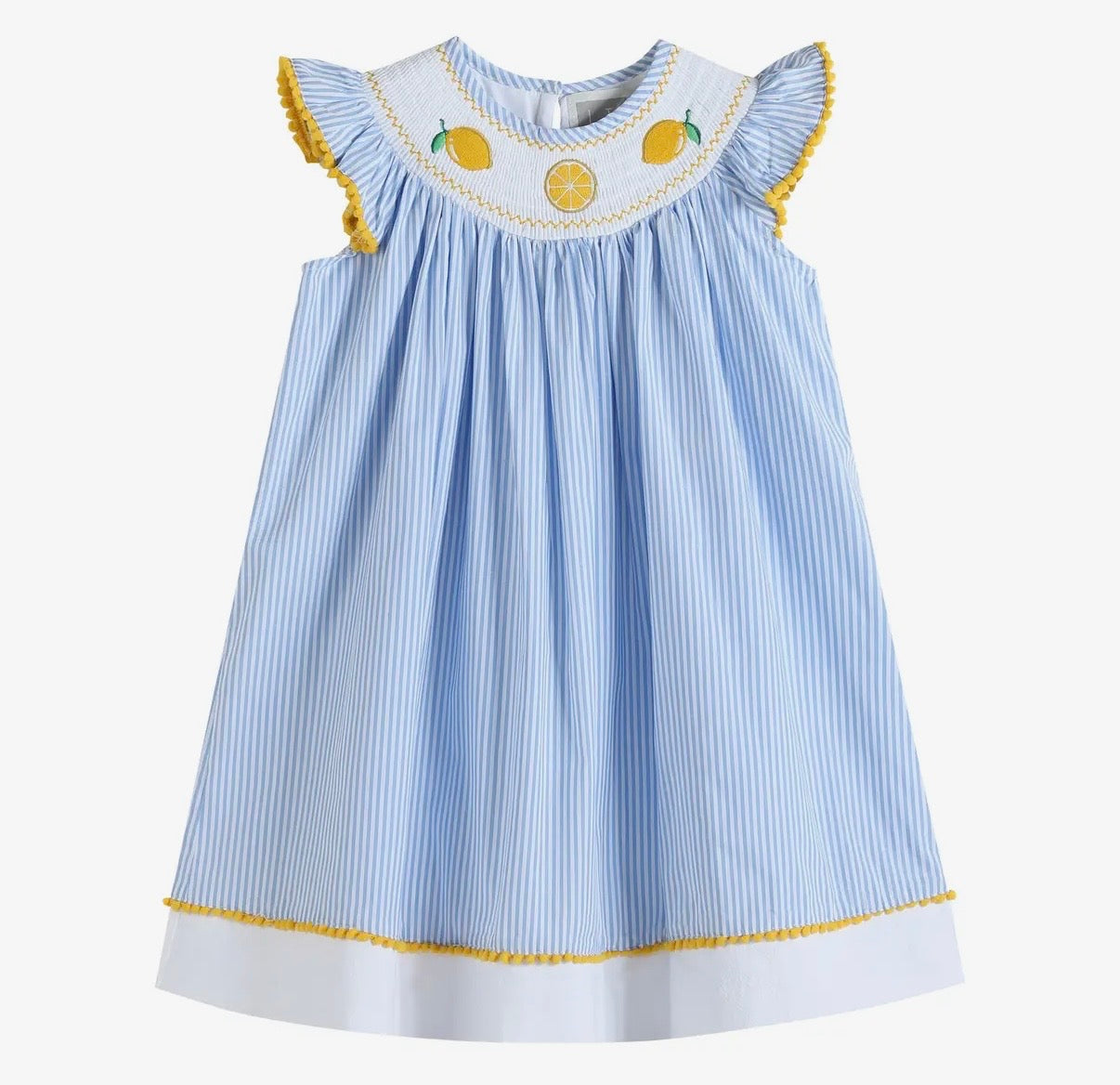Light Blue Striped Lemon Smocked Bishop Dress