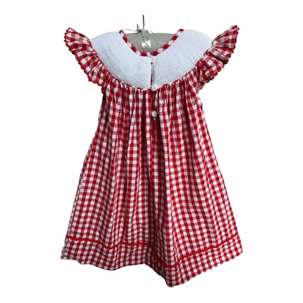 White & Red Smocked Elephant Bishop Dress