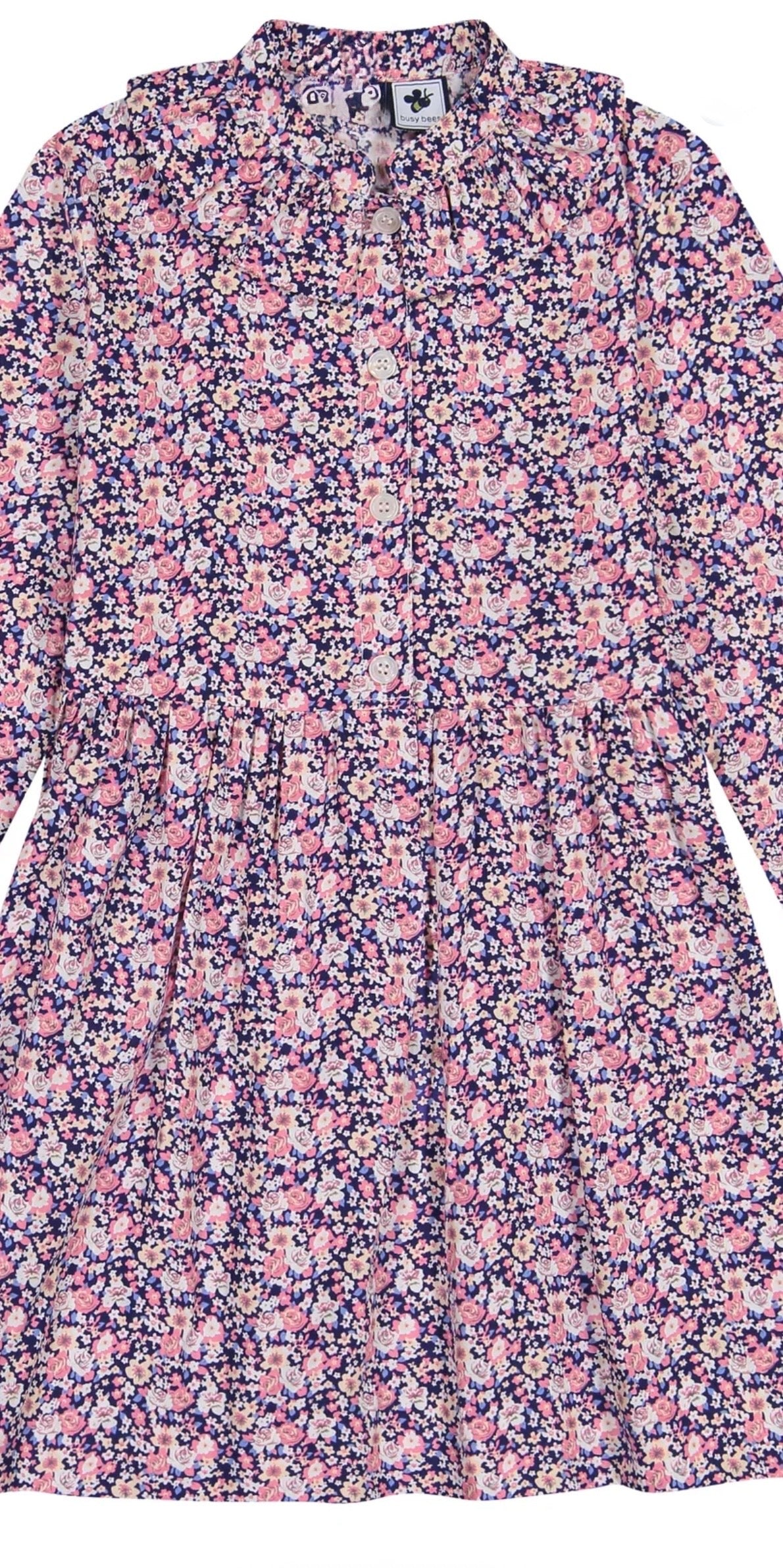 Toddler Girl Ruffle Neck Shirtdress Mini Pink Navy Floral