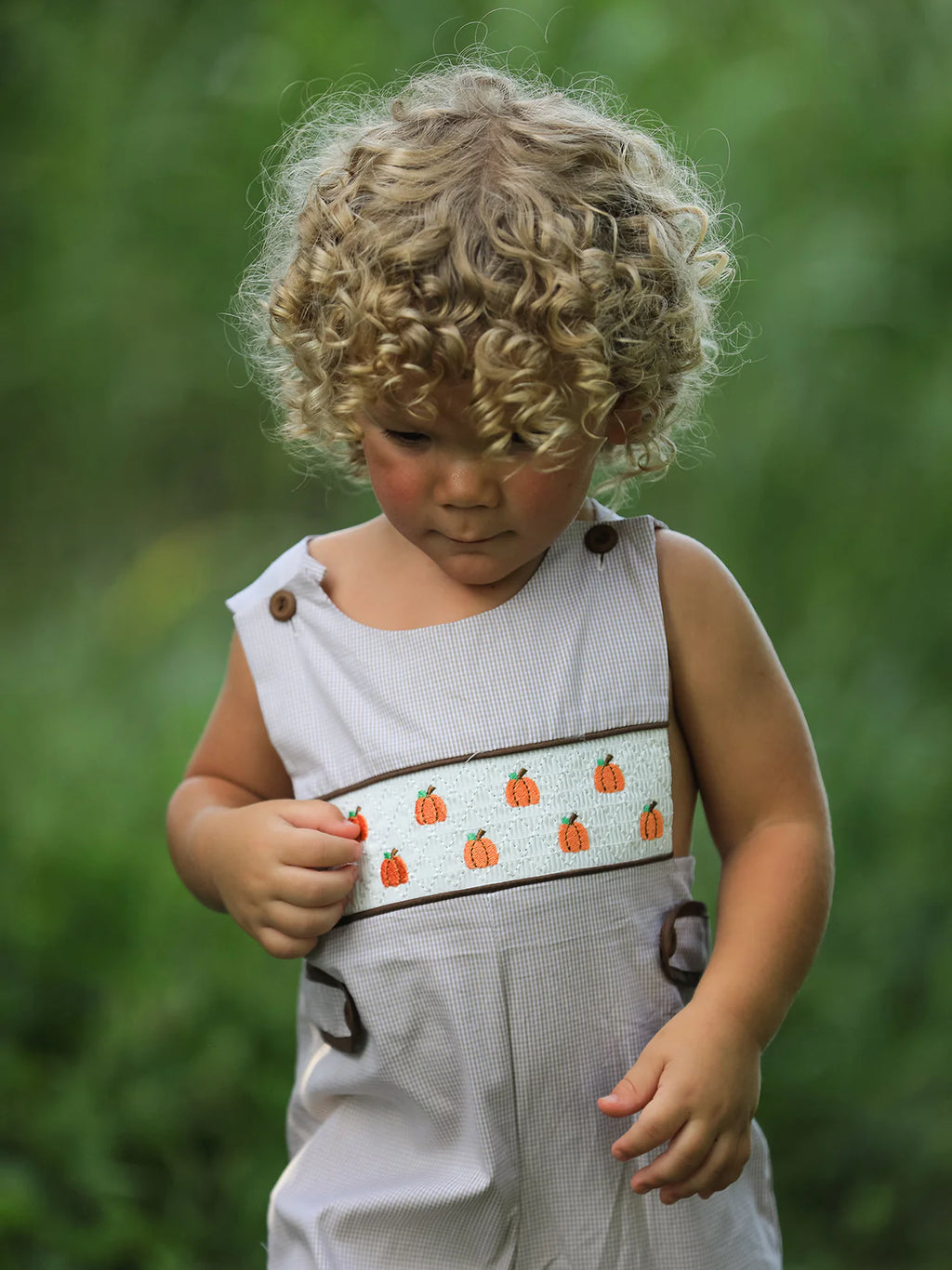 Fall Halloween & Thanksgiving Pumpkin Smock Embroidered Boys Romper