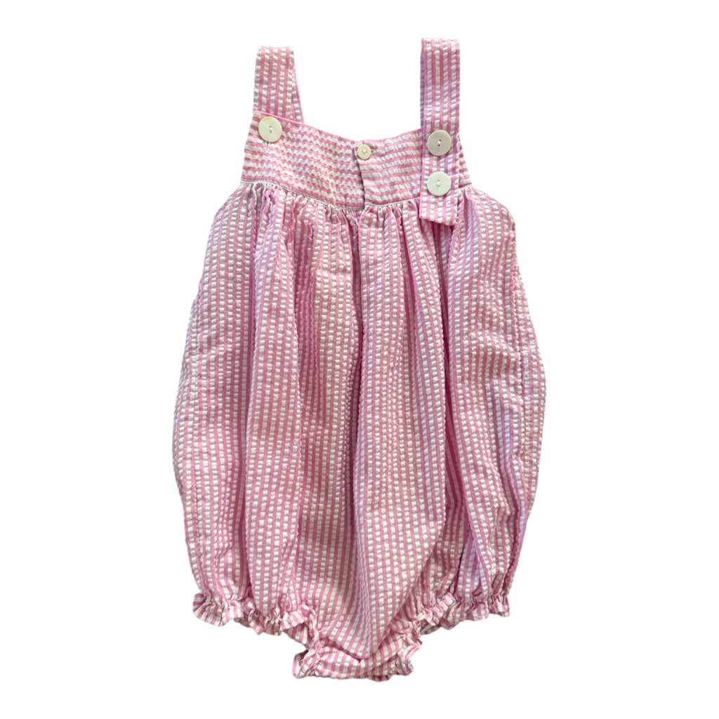 Toddler Girl Seersucker with Strawberry Detail Bubble Romper