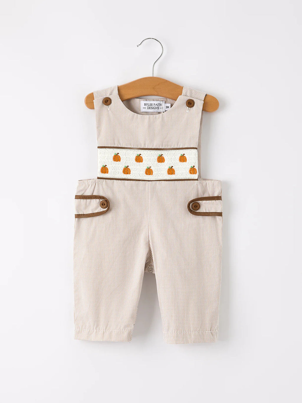 Fall Halloween & Thanksgiving Pumpkin Smock Embroidered Boys Romper