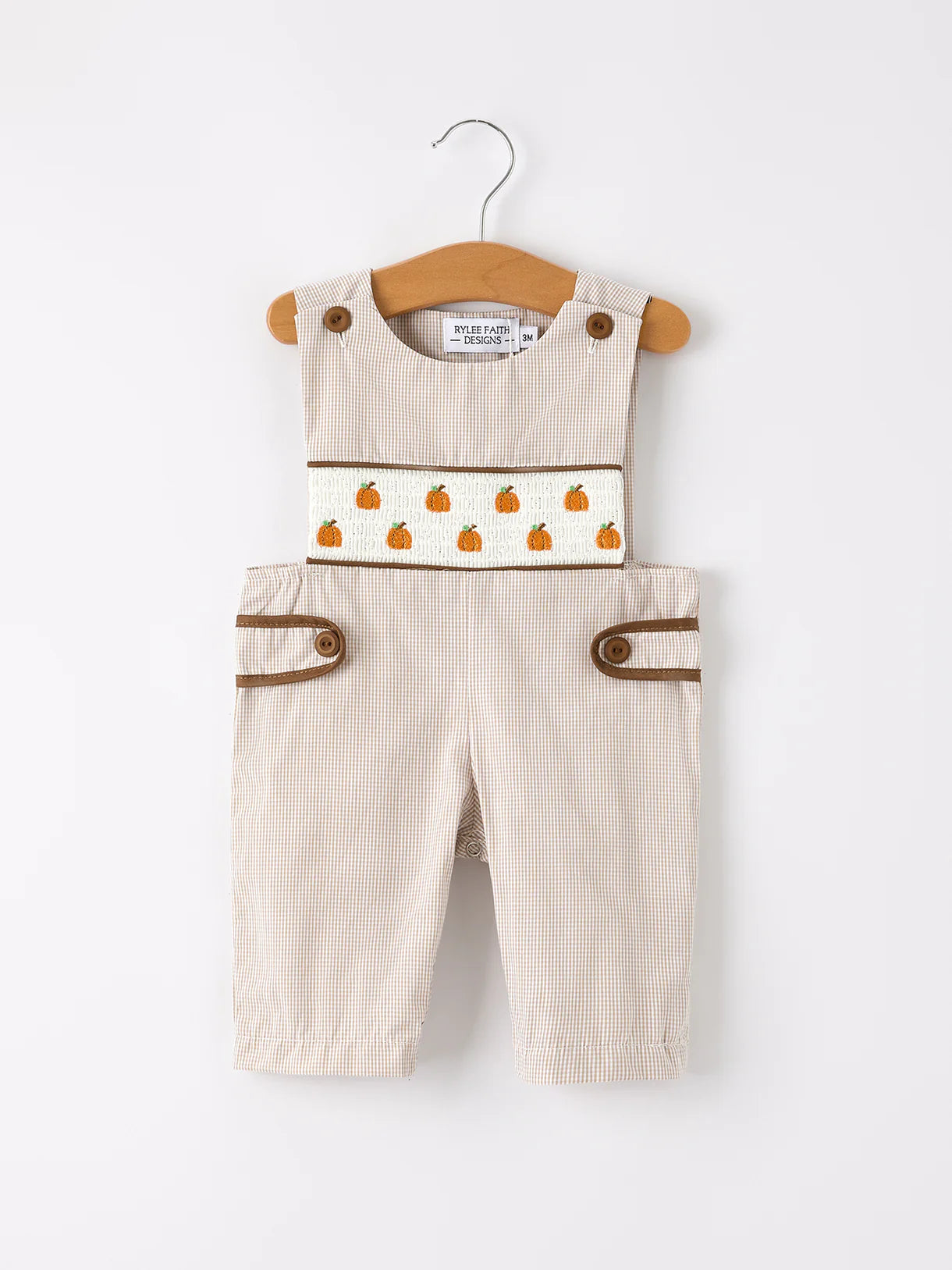 Fall Halloween & Thanksgiving Pumpkin Smock Embroidered Boys Romper