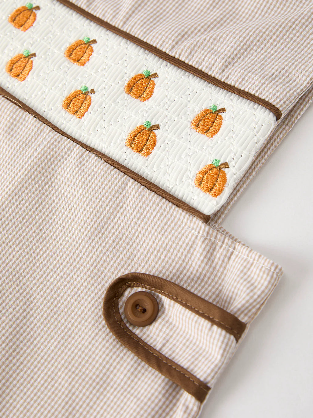 Fall Halloween & Thanksgiving Pumpkin Smock Embroidered Boys Romper