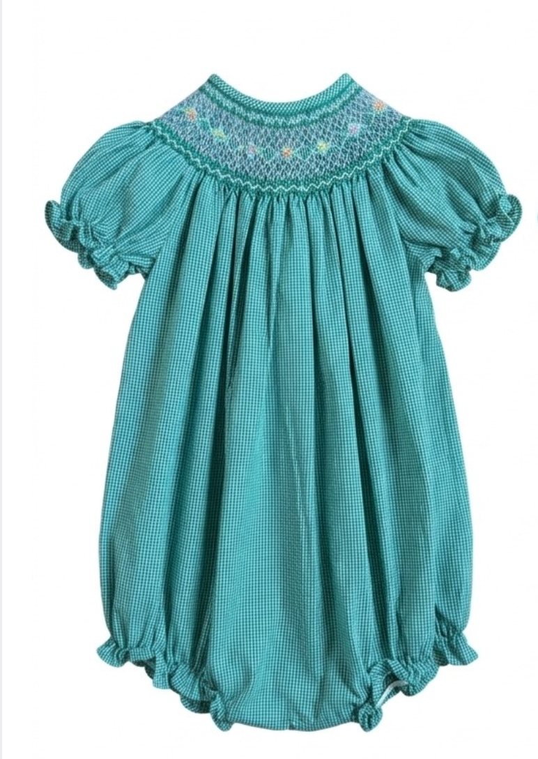 Baby Girl Hand Smocked Flowered Bubble Romper