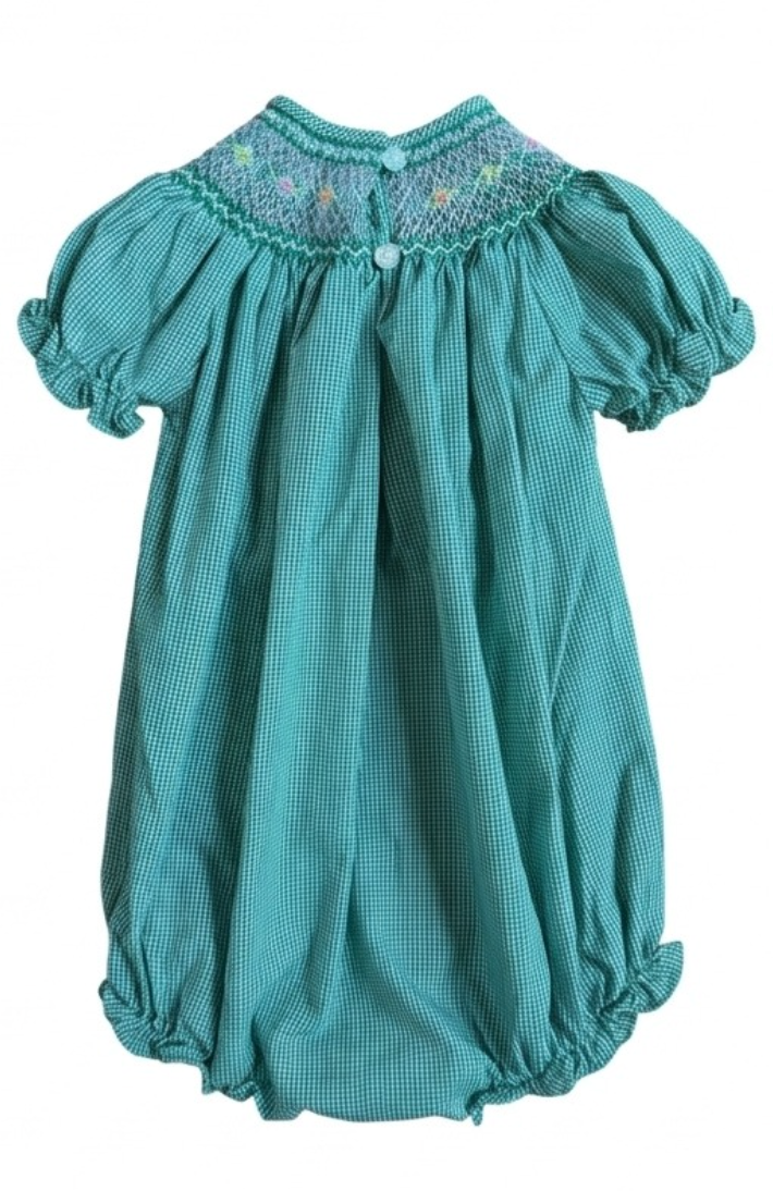 Baby Girl Hand Smocked Flowered Bubble Romper