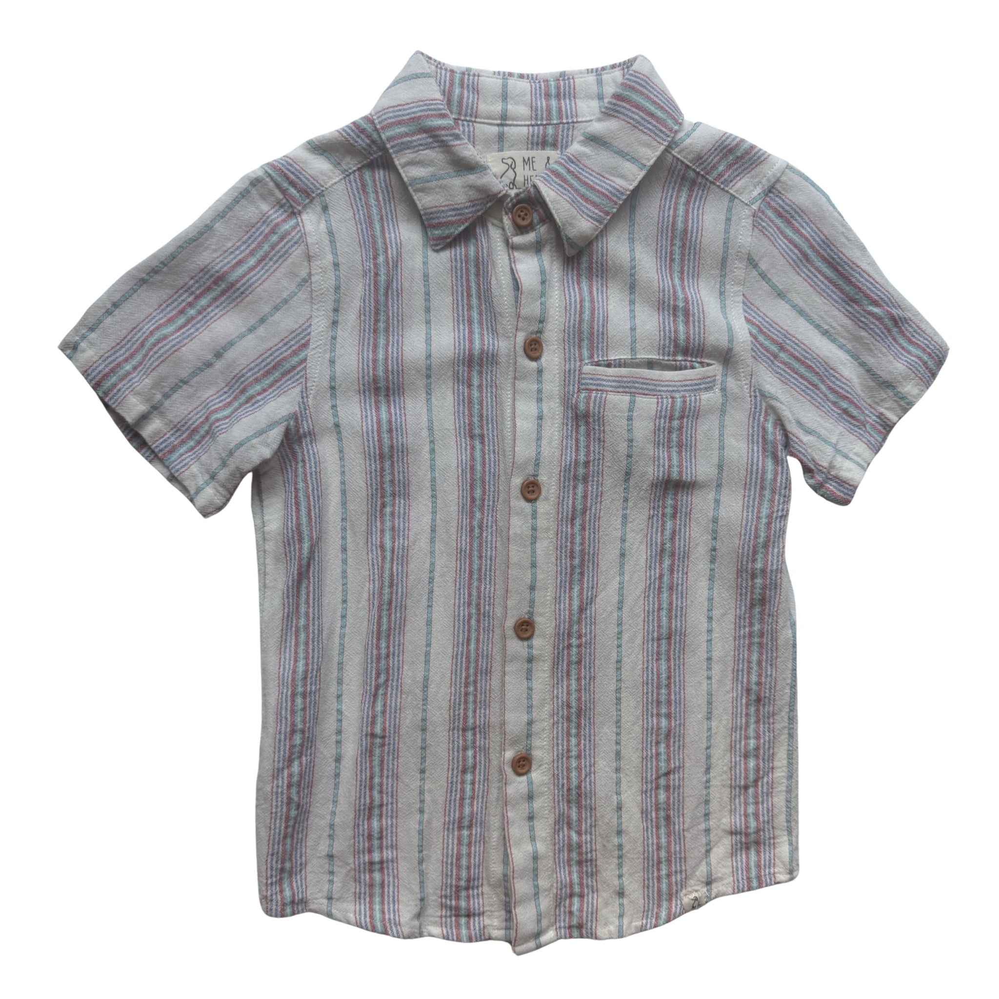 Boys Red, White & Blue Short Sleeve Button Down Shirt