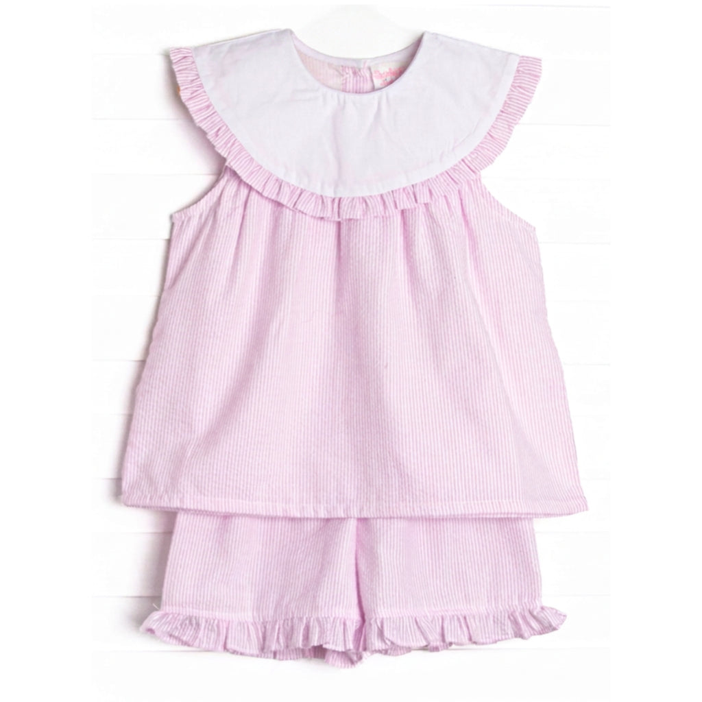 Girls Pink Seersucker Set