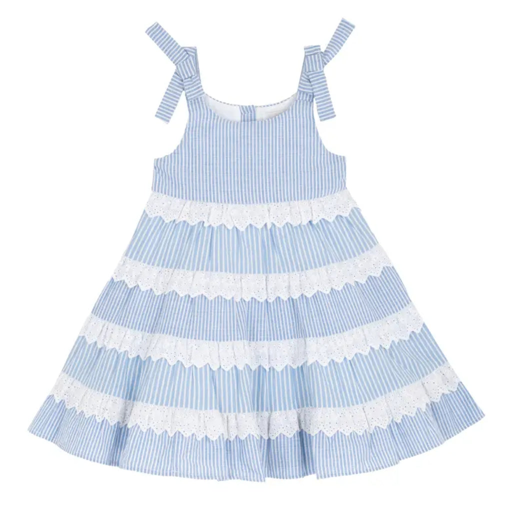 Girls Blue and White Tiered Striped Dress