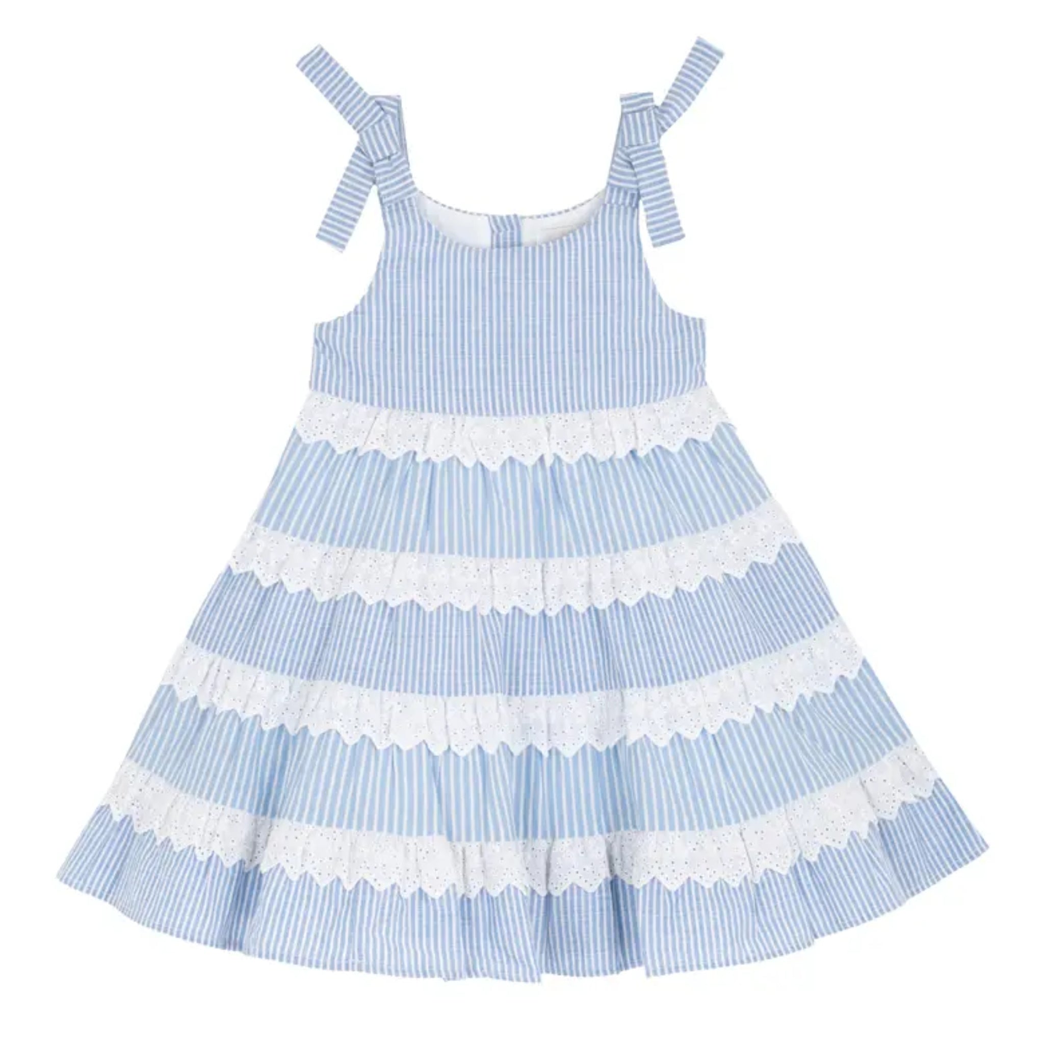 Girls Blue and White Tiered Striped Dress