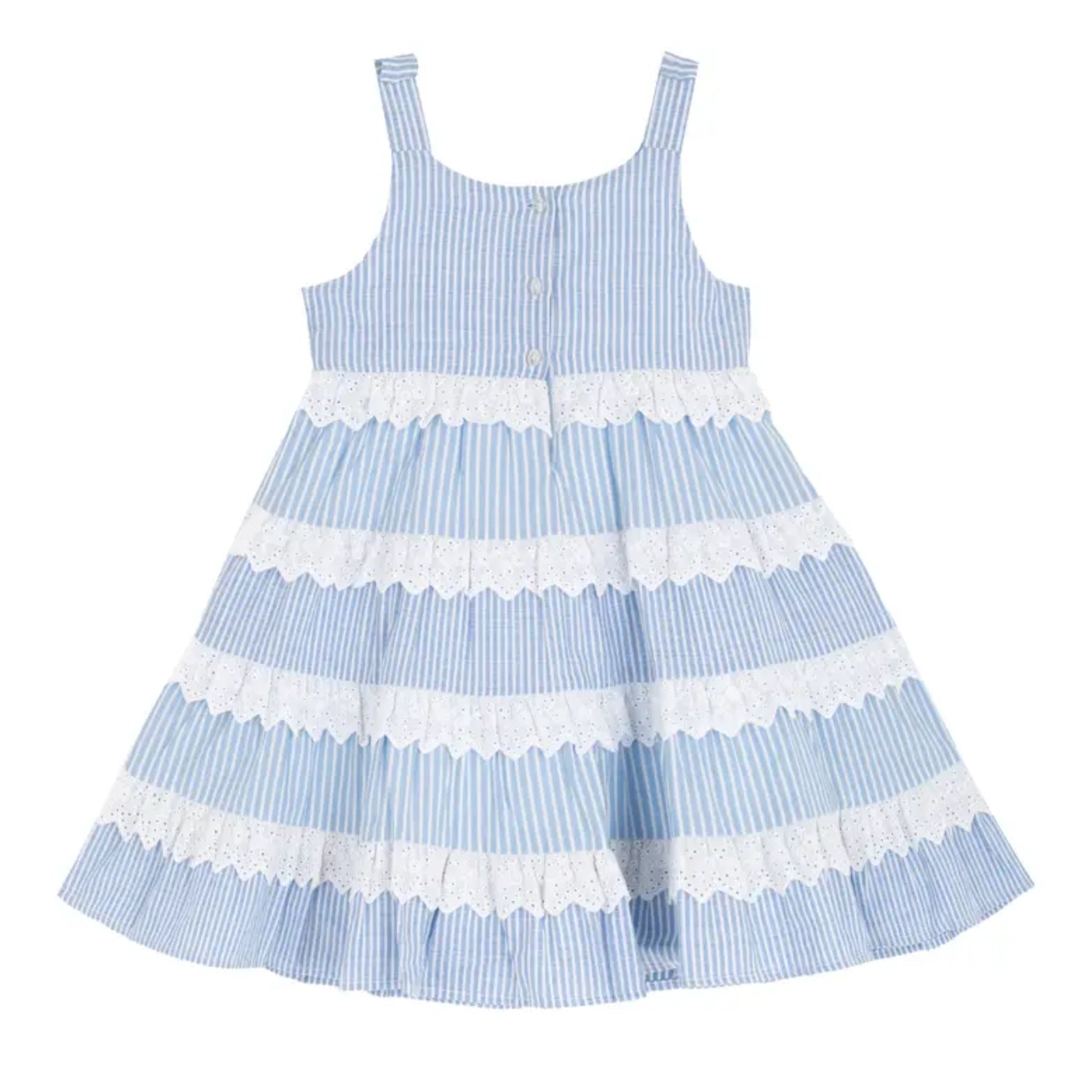 Girls Blue and White Tiered Striped Dress