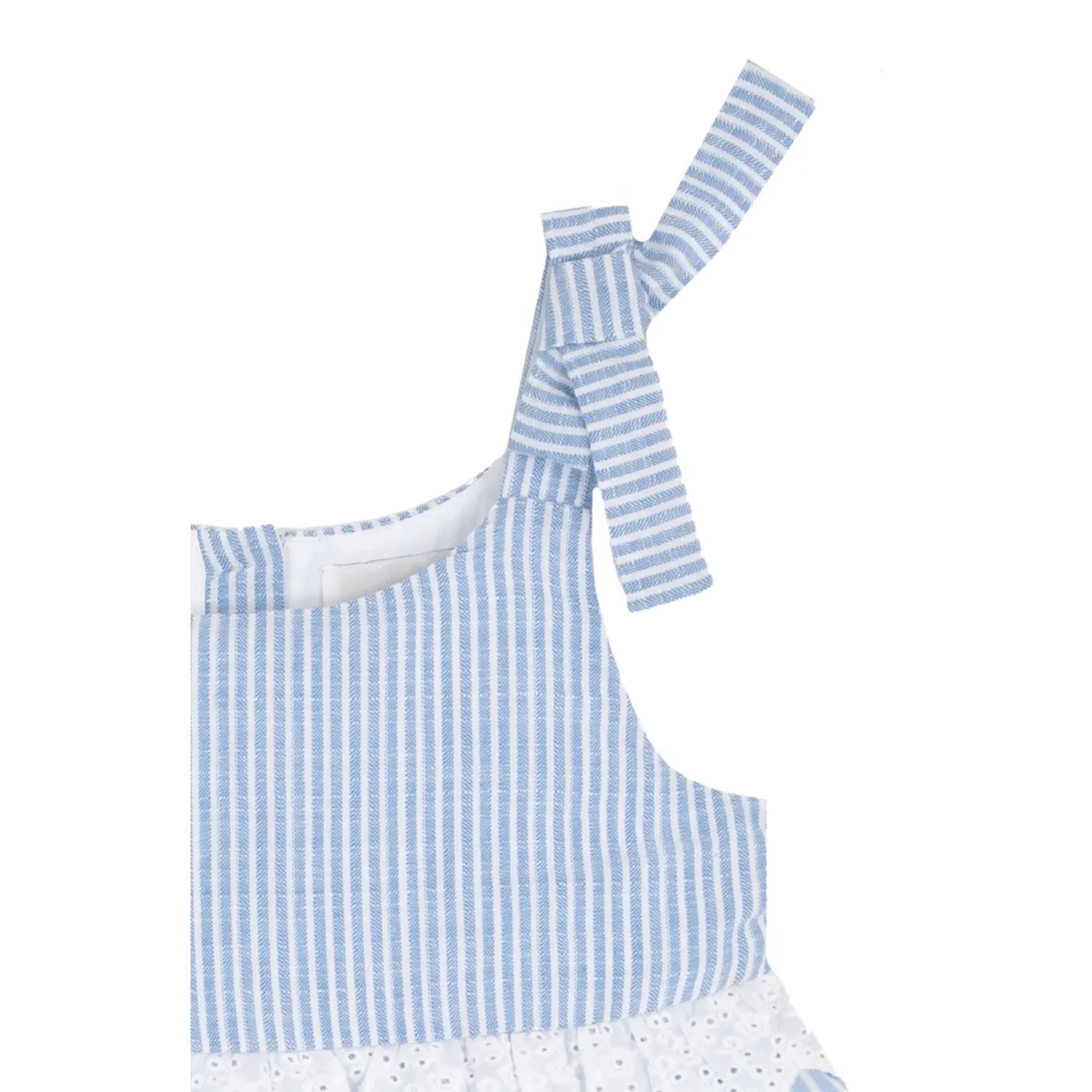 Girls Blue and White Tiered Striped Dress