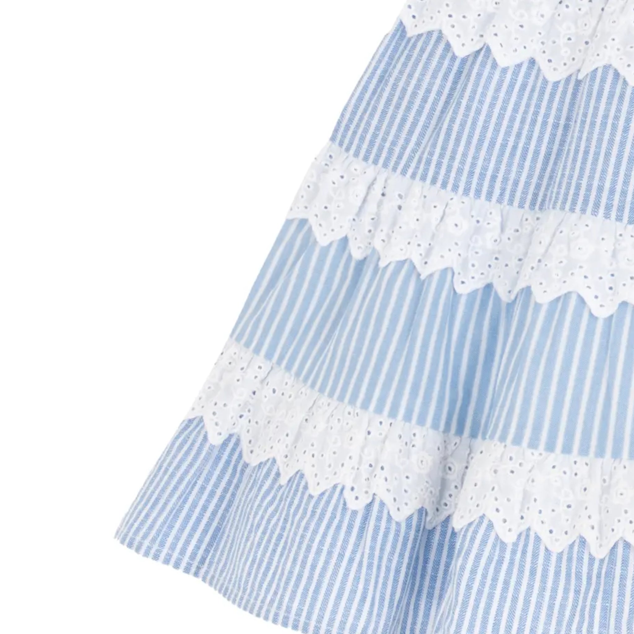 Girls Blue and White Tiered Striped Dress