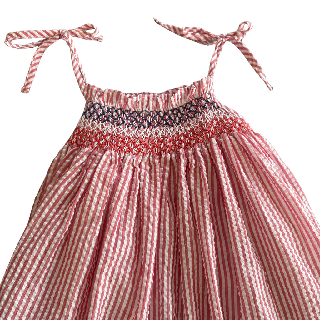 Girls Red, White & Blue Seersucker Smocked Dress