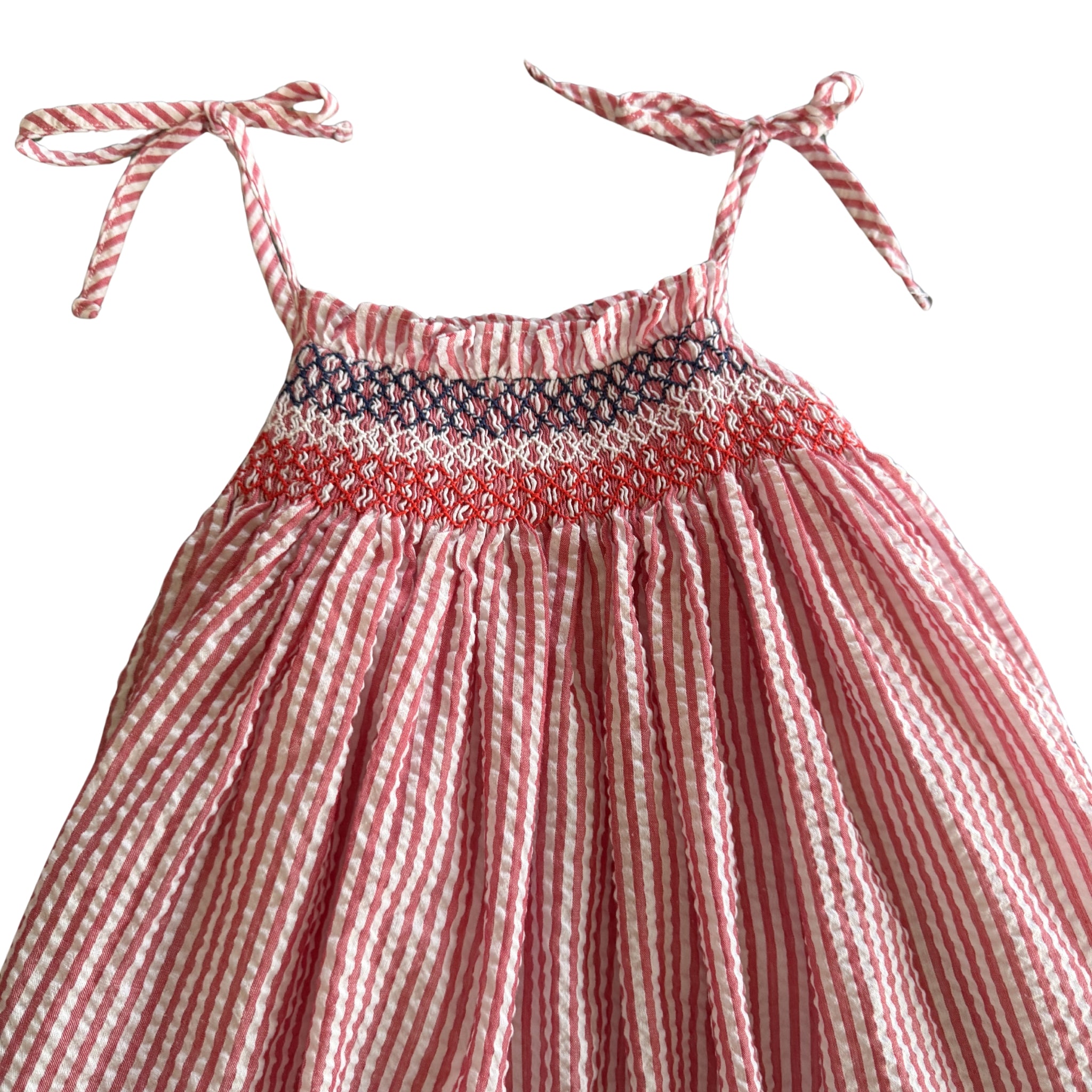 Girls Red, White & Blue Seersucker Smocked Dress