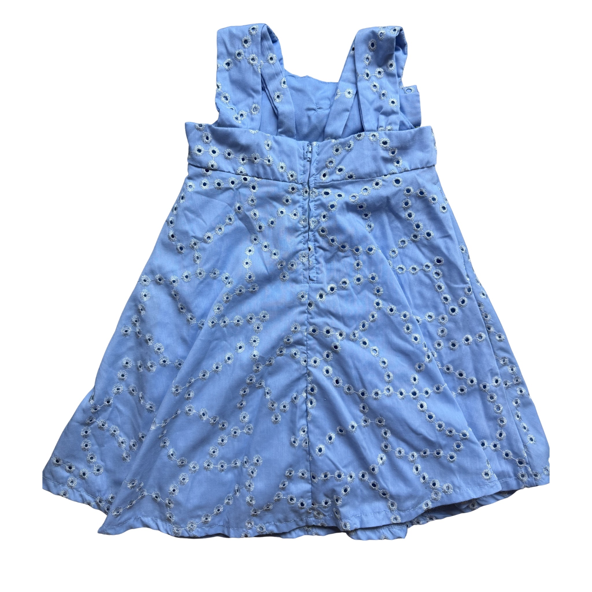 Girls Blue Eyelet Bow Dress