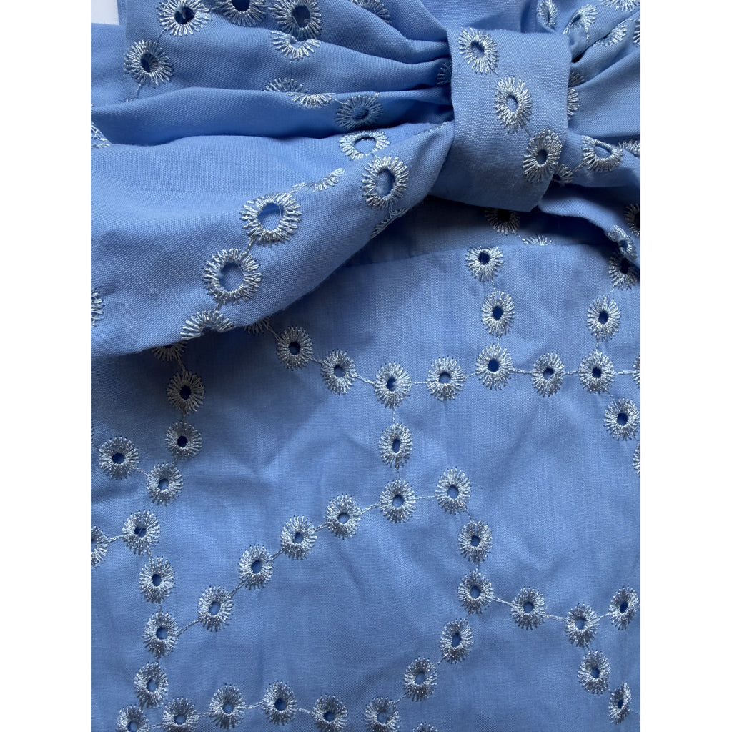 Girls Blue Eyelet Bow Dress