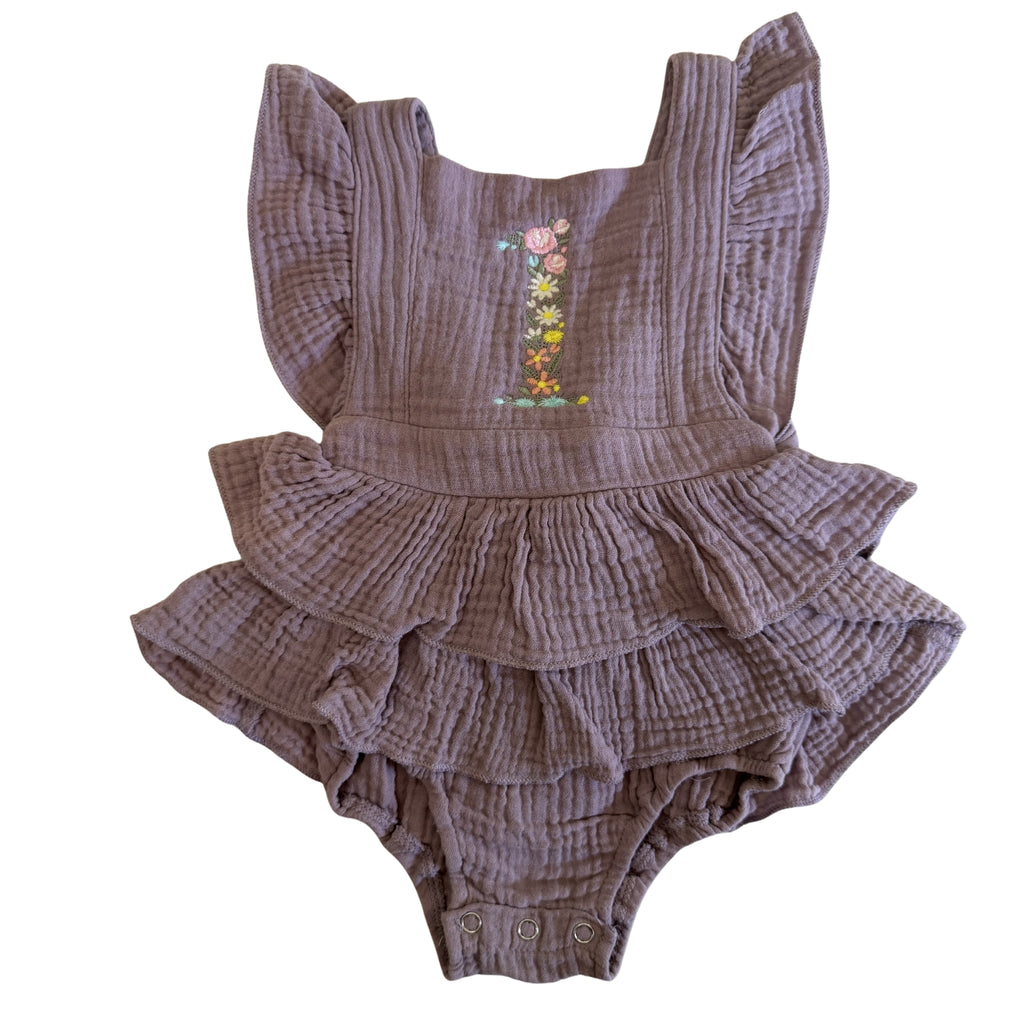 Floral Baby GIrl's 1st Birthday Embroidered Birthday Romper