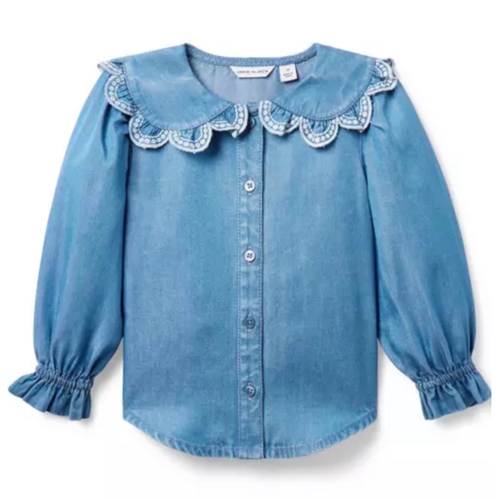Girls Chambray Scalloped Collar Top