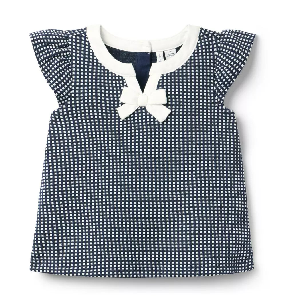 Girls Gingham Jacquard Bow Top