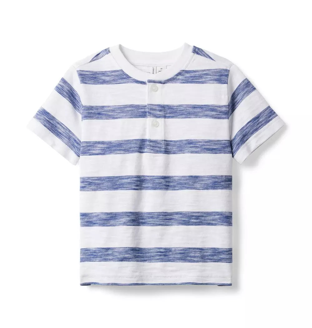 Toddler Boy Blue & White Striped Slub Henley
