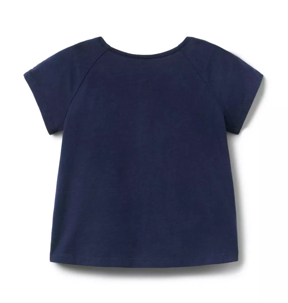 Girls Navy Pleated Trim Top