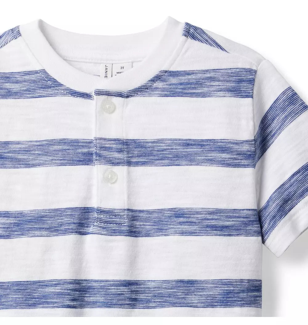 Toddler Boy Blue & White Striped Slub Henley