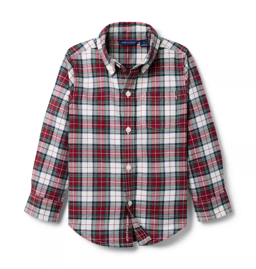 Toddler Boys Holiday Red Tartan Flannel Shirt