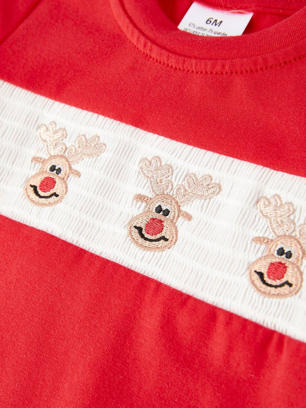 Christmas Red Reindeer Smocking Embroidery Boys Romper