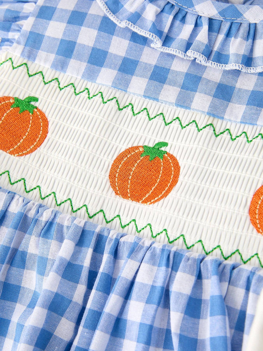 Fall Thanksgiving& Halloween Blue Pumpkin Smock Embroidery Baby Girl Dress