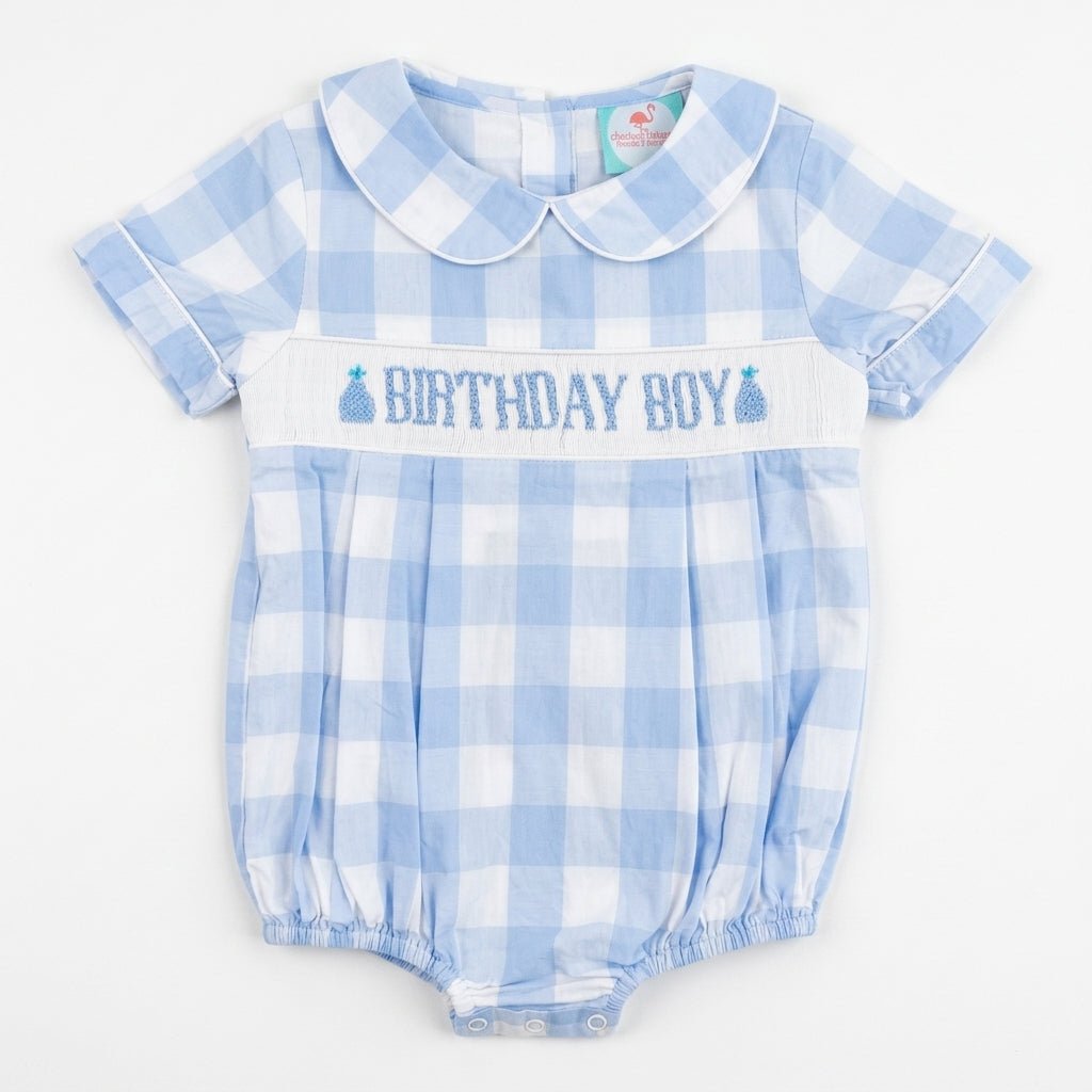 Smocked Birthday Boy Gingham Bubble